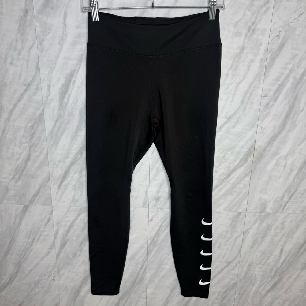 Nike Black Kids Leggings with White Swoosh Design